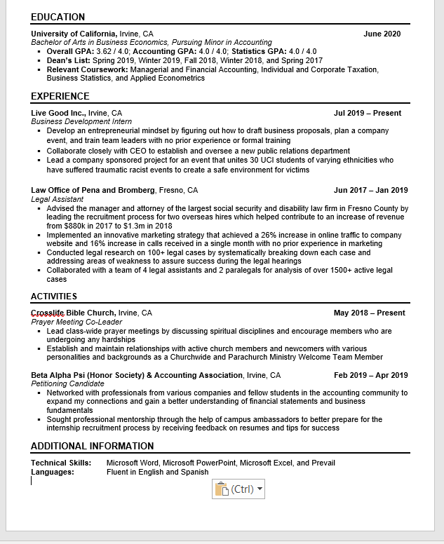consulting CV advice
